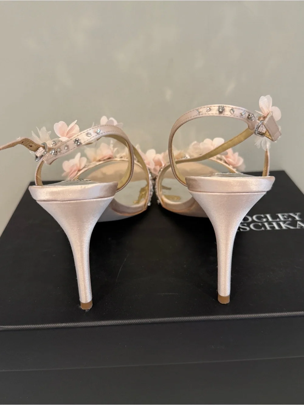 Badgley Mischka Irene Floral Embellished Satin Heels